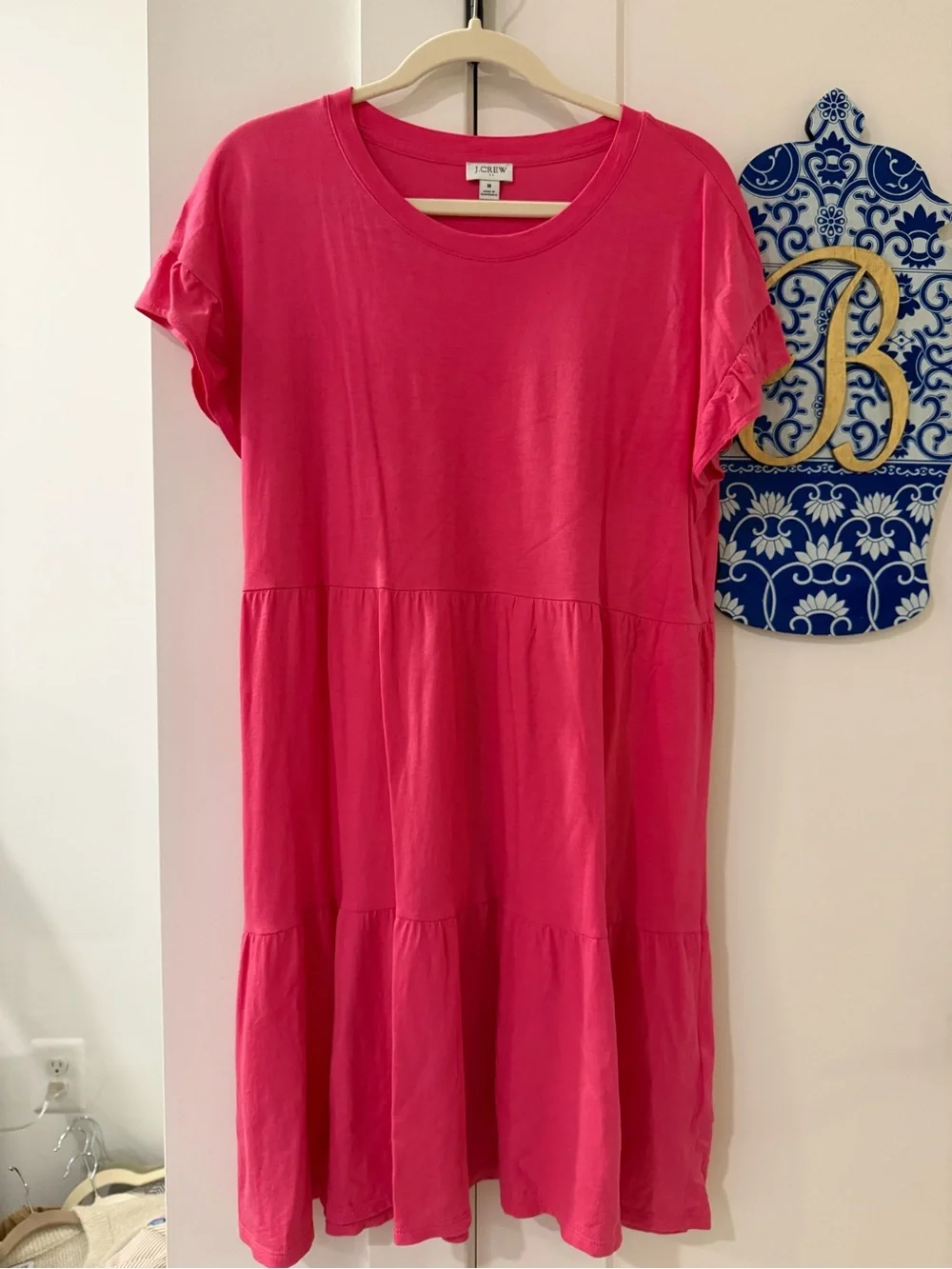 J. Crew Hot Pink Tiered Tee Dress